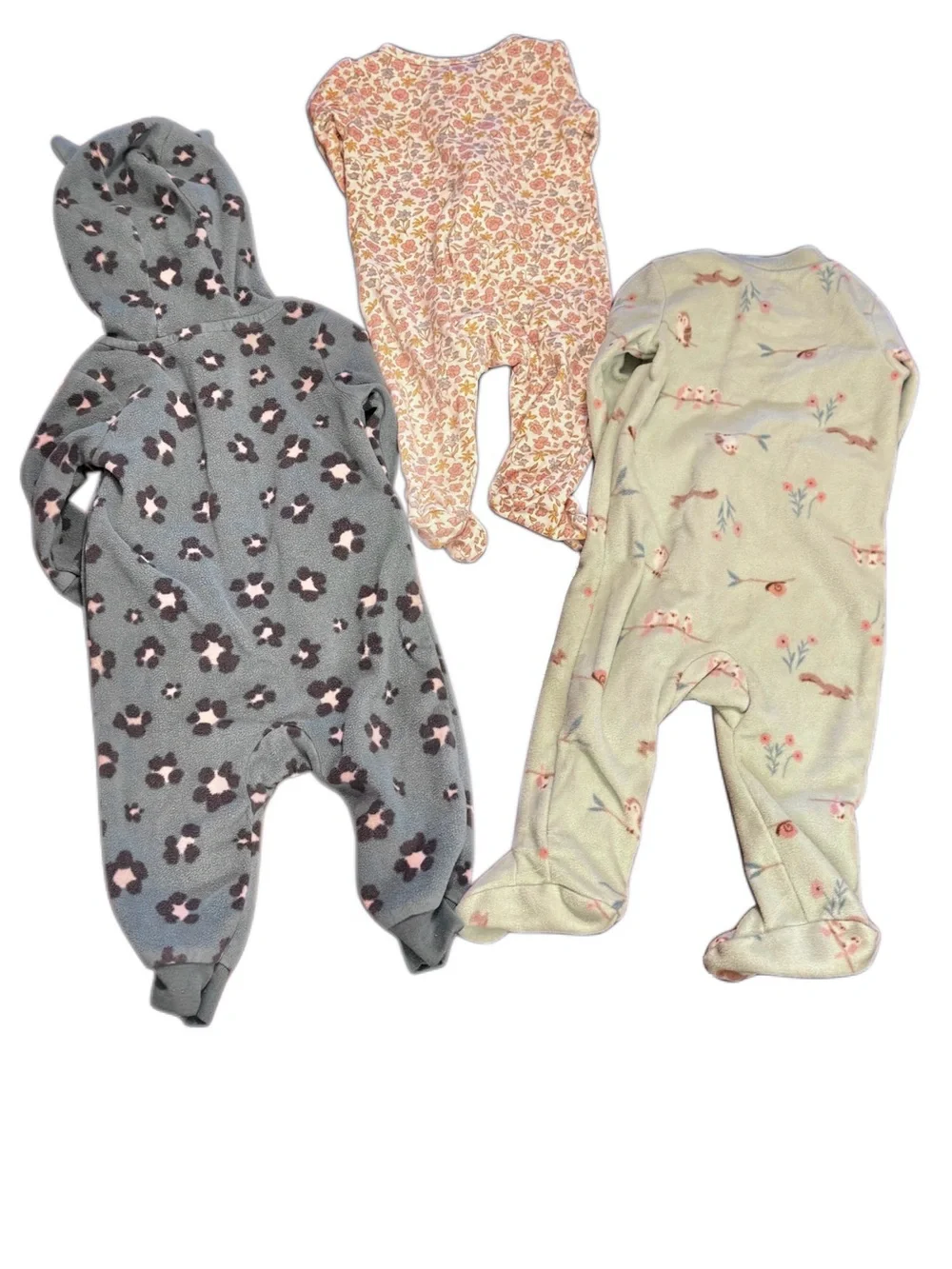 Carter's Gray Floral Hooded One-Piece and 2 Assorted Floral Sleepers